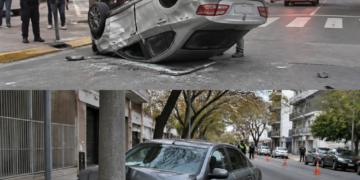 Accidente de tránsito en Buenos Aires: auto volcó en Flores y otro colisionó con una columna